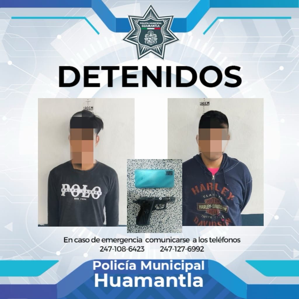 Policía de Huamantla arresta a dos presuntos ladrones y asiste a tres menores de edad que los acompañaban